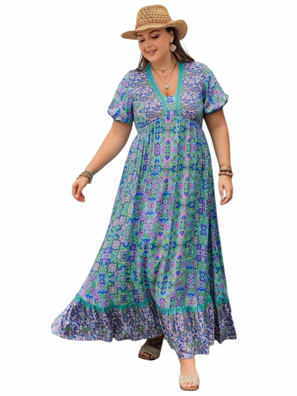 Rusttydustty Plus Size Boho Floral Maxi Dress Size 3XL